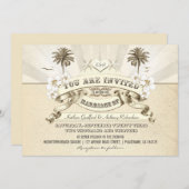 ヴィンテージタイポグラフィビーチ結婚式招待状 招待状 (正面/裏面)