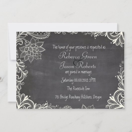 ヴィンテージタイポグラフィフローリッシュチャ結婚ックボード 招待状 (正面)