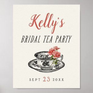 ヴィンテージタイポグラフィブライダルシャワーティーパーティー標識 ポスター