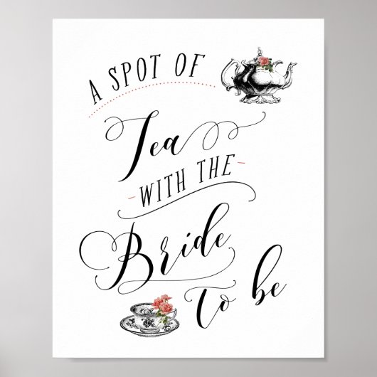 ヴィンテージタイポグラフィブライダルシャワーティーパーティー標識 ポスター (正面)
