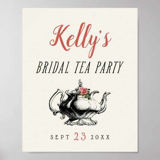 ヴィンテージタイポグラフィブライダルシャワーティーパーティー標識 ポスター (正面)