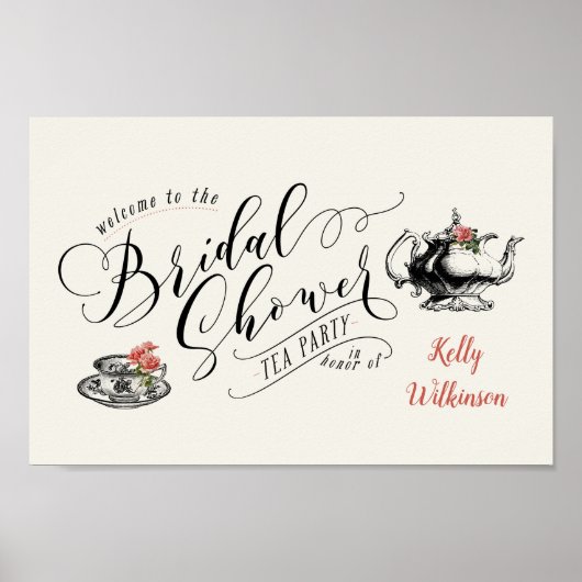 ヴィンテージタイポグラフィブライダルシャワーティーパーティー ポスター (正面)