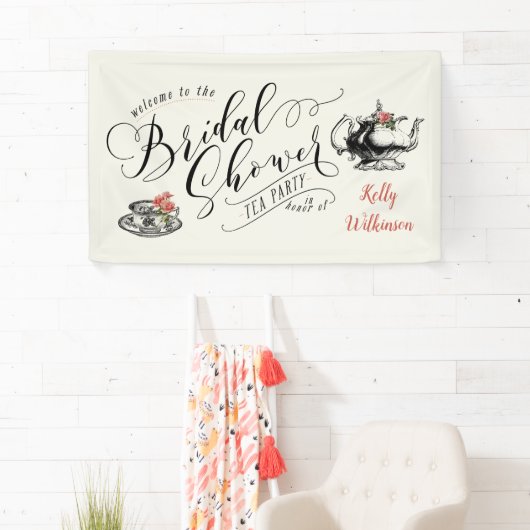 ヴィンテージタイポグラフィブライダルシャワーティーパーティー 横断幕 (インサイチュ)