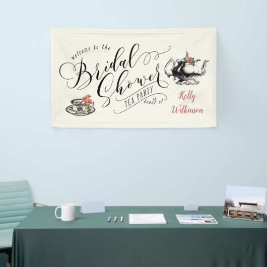 ヴィンテージタイポグラフィブライダルシャワーティーパーティー 横断幕 (トレードショー)