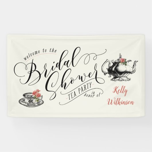 ヴィンテージタイポグラフィブライダルシャワーティーパーティー 横断幕 (横)