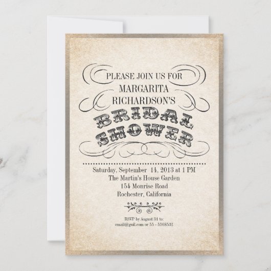 ヴィンテージタイポグラフィブライダルシャワー招待状 招待状 (正面)