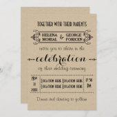 ヴィンテージタイポグラフィベージュ工芸紙結婚ズ 招待状 (正面/裏面)