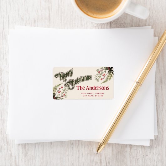 ヴィンテージタイポグラフィメリークリスマス植物学 ラベル (インサイチュ)