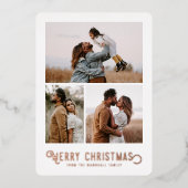 ヴィンテージタイポグラフィ冬オレンジ写真クリスマス 箔シーズンカード (正面)