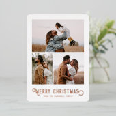 ヴィンテージタイポグラフィ冬オレンジ写真クリスマス 箔シーズンカード (立ち正面)