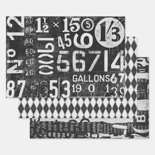 ヴィンテージタイポグラフィ包装紙 ラッピングペーパーシート (セット)