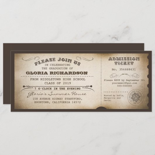 ヴィンテージタイポグラフィ卒業チケット招待状 招待状 (正面/裏面)