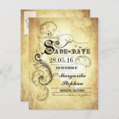 ヴィンテージタイポグラフィ古い日付はがきを保存 案内ポストカード (正面/裏面)