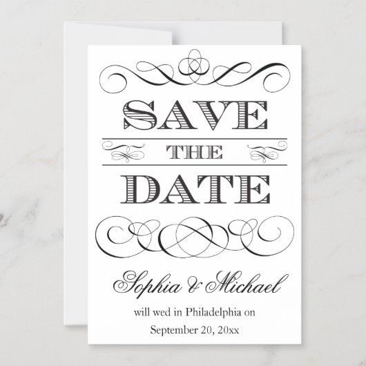 ヴィンテージタイポグラフィ日付の結婚保存 マグネット招待状 (正面)