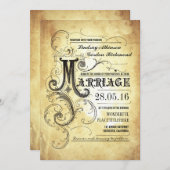 ヴィンテージタイポグラフィ旧結婚式招待状 招待状 (正面/裏面)