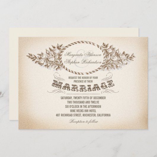ヴィンテージタイポグラフィ結婚式招待状 招待状 (正面/裏面)