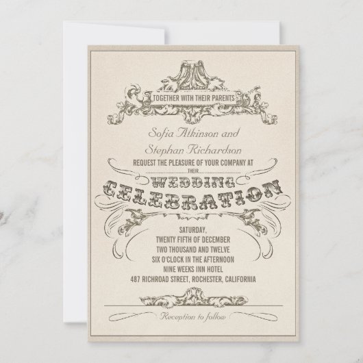 ヴィンテージタイポグラフィ老化デザイン結婚式招待状 招待状 (正面)