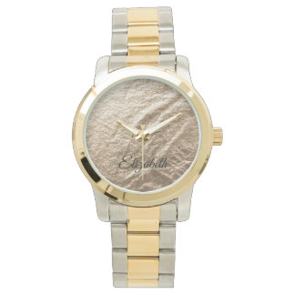 ヴィンテージタイポグラフィ金ゴールドの縮れた紙パターン 腕時計