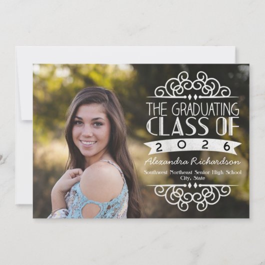 ヴィンテージタイポグラフィ2025年写真卒業 招待状 (正面)