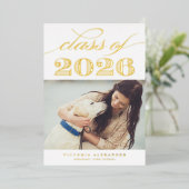 ヴィンテージタイポグラフィ2025年写真卒業 箔招待状 (立ち正面)