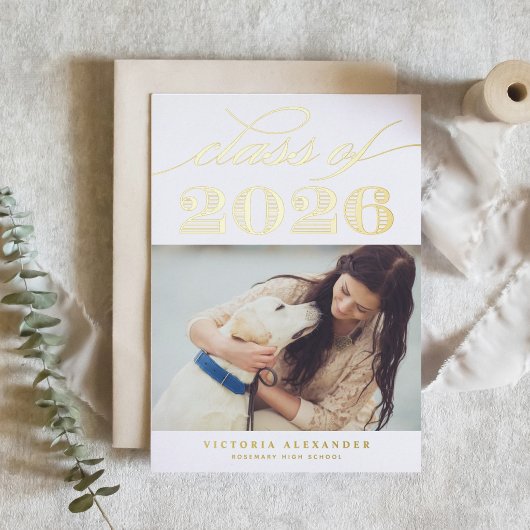 ヴィンテージタイポグラフィ2025年写真卒業 箔招待状