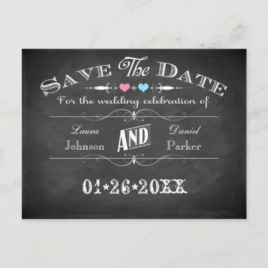 ヴィンテージタイポグラフィChalkboard日付カードを保存 案内ポストカード (正面)
