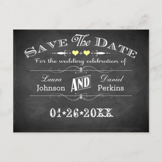 ヴィンテージタイポグラフィChalkboard日付カードを保存 案内ポストカード (正面)