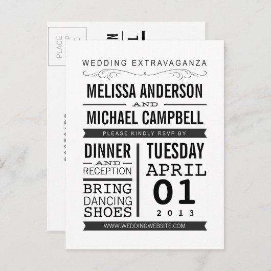 ヴィンテージタイポグラフィRSVPはがき インビテーションポストカード (正面/裏面)