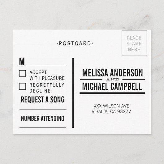 ヴィンテージタイポグラフィRSVPはがき インビテーションポストカード (裏面)