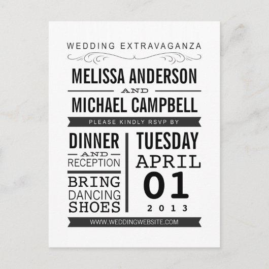 ヴィンテージタイポグラフィRSVPはがき インビテーションポストカード (正面)