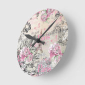 ヴィンテージタイポブラックピンクフローラパリエッフェルタワー ラウンド壁時計 (傾斜)