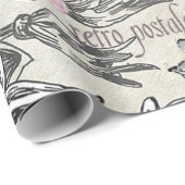 ヴィンテージタイポブラックピンクフローラパリエッフェルタワー ラッピングペーパー (ロールコーナー)