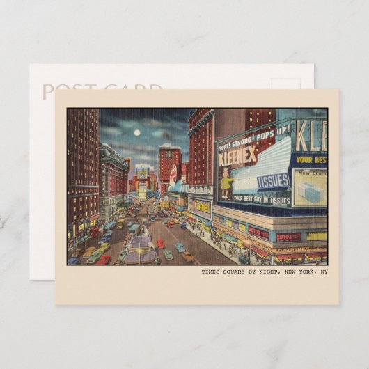 ヴィンテージタイムズスクエアアットネオンライト ポストカード (正面/裏面)