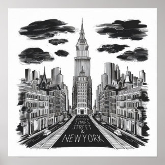 ヴィンテージタイムズスクエア通りペンスケッチ ポスター