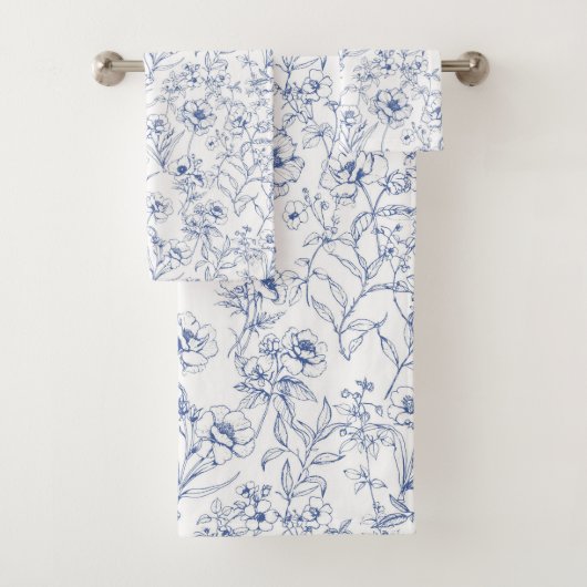 ヴィンテージタイムレスエレガンスブルーフローラルパターン バスタオルセット (インサイチュ)