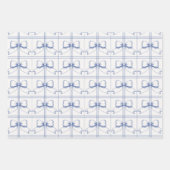 ヴィンテージタイムレスエレガンスブルーフローラルパターン ラッピングペーパーシート (正面3)