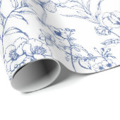 ヴィンテージタイムレスエレガンスブルーフローラルパターン ラッピングペーパー (ロールコーナー)