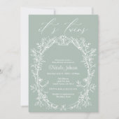 ヴィンテージタイムレスフローラグリーンツインズベビーシャワー 招待状 (正面)