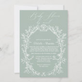 ヴィンテージタイムレスフローラグリーンバイメール赤ちゃんシャワー 招待状 (正面)