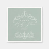 ヴィンテージタイムレスフローラグリーンベイビーシャワーナプキン スタンダードカクテルナプキン (正面)