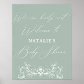ヴィンテージタイムレスフローラグリーンベビーシャワー ポスター (正面)
