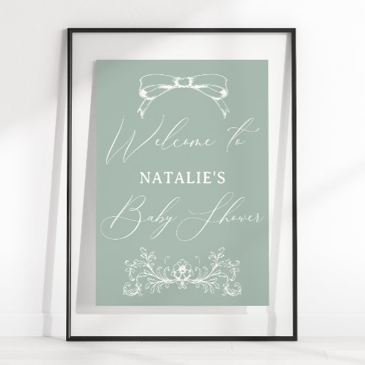 ヴィンテージタイムレスフローラグリーンベビーシャワー ポスター