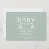 ヴィンテージタイムレスフローラグリーンベビーシャワー 招待状 (正面)