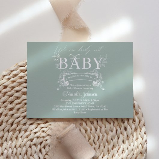 ヴィンテージタイムレスフローラグリーンベビーシャワー 招待状