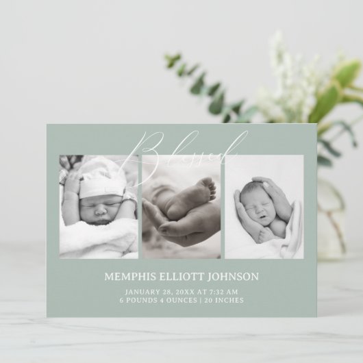 ヴィンテージタイムレスフローラグリーンベビー 招待状 (スタンド正面)