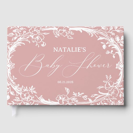 ヴィンテージタイムレスフローラピンクベビーシャワーフォイル ゲストブック (正面)