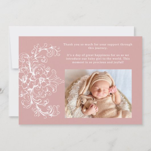 ヴィンテージタイムレスフローラピンクベビー発表 招待状 (裏面)