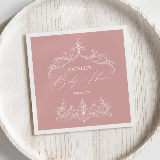 ヴィンテージタイムレスフローラピンク赤ちゃんシャワー スタンダードカクテルナプキン