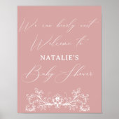 ヴィンテージタイムレスフローラピンク赤ちゃんシャワー ポスター (正面)