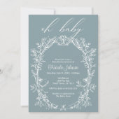 ヴィンテージタイムレスフローラフレームブルーベビーシャワー 招待状 (正面)